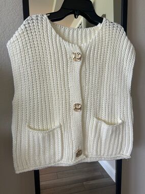 Cream Knit Button-Front Women's Sweater Vest